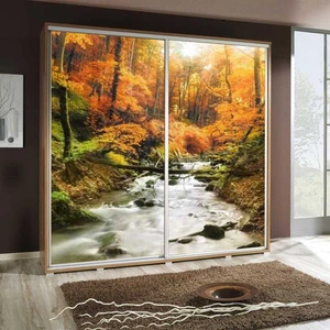 Artistino 205 cm Schiebeschrank mit Bachgrafik Schrankkorpus in Eiche Catania aus 22 mm starker Platte