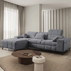 Ecksofa mit Schlaffunktion Penejos grau links elegantes Ecksofa mit Bettzeugablage bequem verstellbare Kopfstützen