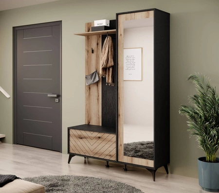 Garderobe Gusto 134 cm Schwarz / Eiche Evoke Funktionales und ideales Möbelstück für moderne klassische und skandinavische Innenräume dekoratives Fichtendekor