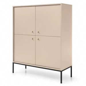 Hohe Kommode Mono 104 cm Beige Minimalistisches Design stilvoller goldener Griff schlichte Form mit metallischen Elementen