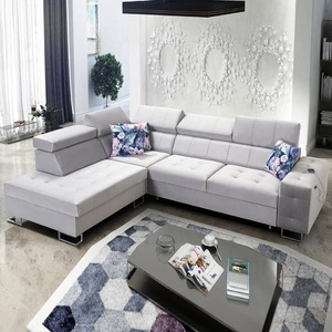 Ecksofa mit Schlaffunktion Hampton VII grau Esche links Ecksofa für Zimmer aus Samtstoff mit glatter Oberfläche