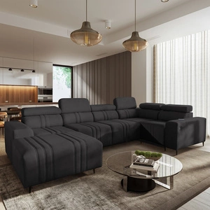 Ecksofa mit Schlaffunktion Castel IV graphit links stilvolles Ecksofa mit Bettzeugcontainern und verstellbaren Kopfstützen