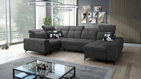 Buffalo IV Ecksofa mit Schlaffunktion graphit rechtes Ecksofa stilvoll mit zwei Bettzeugcontainern Veloursstoff