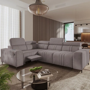 Ecksofa mit Schlaffunktion Castel II Lux grau-braun links bequemes Ecksofa für das Wohnzimmer mit komfortablem ausziehbarem Fußteil