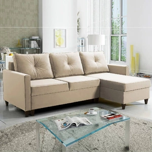 Ecksofa mit Schlaffunktion Terni creme rechts praktisch und funktionell, ausgestattet mit geräumigen Behältern für Bettzeug