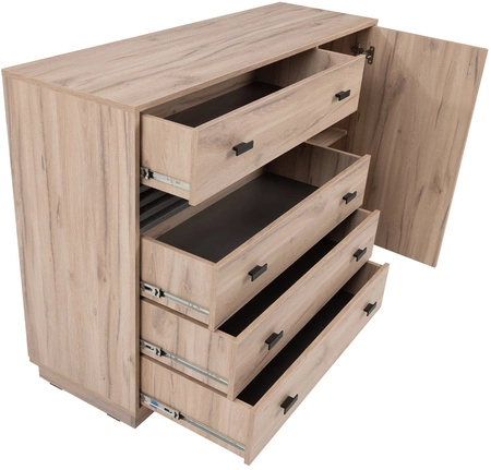 Kommode mit Schubladen Estan 135 cm Eiche estan hell / anthrazit modernes Möbeldesign hochwertige Verarbeitung Kommodenkante mit Spezialfurnier verarbeitet