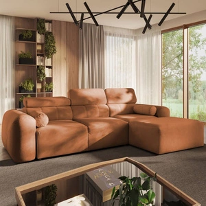 Ecksofa mit Schlaffunktion Cantare ziegelrot rechte Ecke funktionell und bequem modernes Design Plüschstoff