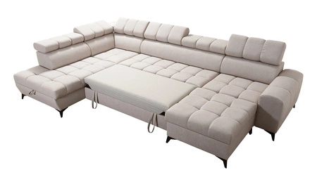 Ecksofa mit Schlaffunktion Bolmso VI braun rechts bequemes Ecksofa mit verstellbaren Kopfstützen dekorative Steppung auf der Sitzfläche