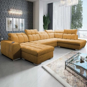 Ecksofa mit Schlaffunktion Luigi VI honey links stilvolles Ecksofa mit Bettkästen, bezogen mit weichem Stoff