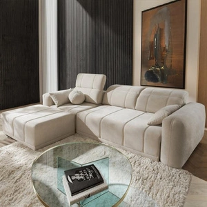 Ecksofa mit Schlaffunktion Cetara beige linke Seite stilvolles Design bequeme verschiebbare Rückenlehne verstellbare Kopfstützen