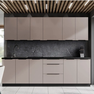 Tarraco 260 cm Küchenmöbel Set Metallkanten Griffe Schränke sehen toll aus in modernen Interieurs