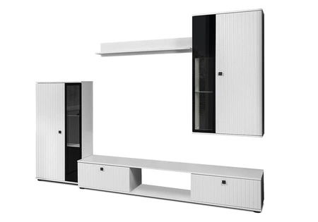 Senja weißer Hängeschrank modernes Design dekorative geriffelte Fronten mit Metallgriffen