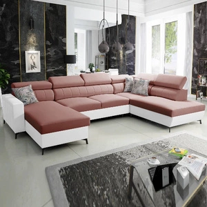 Ecksofa mit Schlaffunktion Savona VI Indisch rosa / weiß links bequemes Ecksofa für Wohnzimmer zwei Container für Bettzeug