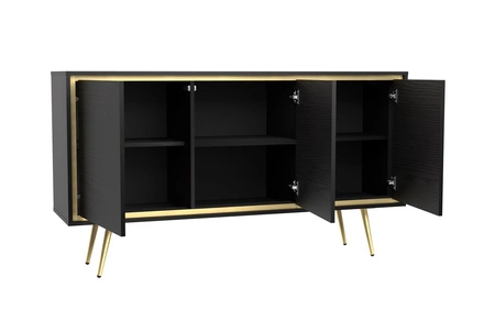 Kommode Nevea 150 cm schwarz graphit elegante Kommode für das Wohnzimmer mit originellem und interessantem Design push to open Türsystem