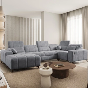 Penejos IV Ecksofa mit Schlaffunktion grau linksseitig stilvolles Ecksofa mit zwei Bettkästen strapazierfähiger Stoff