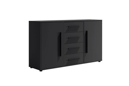 Kommode Maxione 150 cm schwarz elegant und vielseitig Stil der Kommode für Schlafzimmer oder Wohnzimmer geschmackvolle schwarze Griffe