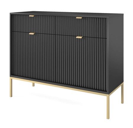 Kommode mit Schubladen Lovro 104 cm schwarz modernes Design wird Liebhaber von ausdrucksstarken Interieur Kommode mit Gold-Accessoires bereichert begeistern