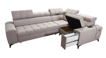 Ecksofa mit Schlaffunktion Bolmso II grün rechts Ecksofa mit Bettzeugbehälter Vollauszug in der Seite des Möbels