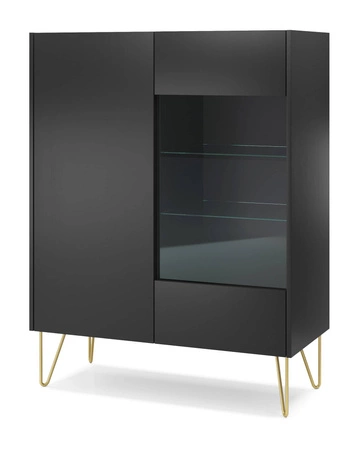 Vitrine Madisonum 97 cm Schwarzer Graphit / Schwarzer Königs-Marmor Modernistisches Design Elemente aus gehärtetem Sicherheitsglas
