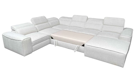 Ecksofa mit Schlaffunktion Viano VIII Lux grau blau rechts Design-Ecksofa mit ausziehbarem Fußteil Bettzeug-Container