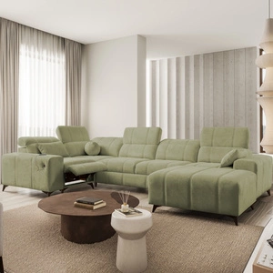 Penejos IV Lux olive olive rechtes Ecksofa mit Schlaffunktion stilvolles Schlafsofa mit komfortablem ausziehbarem Fußteil