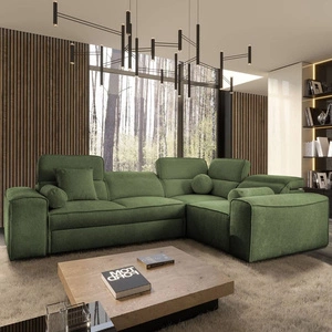Ecksofa mit Schlaffunktion Viano II grünes rechtsseitig Designer aufklappbares Ecksofa, das sich perfekt in moderne Einrichtungen einfügt