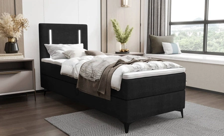 Boxspringbett Norco 90x200 schwarz stilvolles Bett mit Bettzeug Lagerung Beleuchtung im Kopfteil fügt eine einzigartige Note