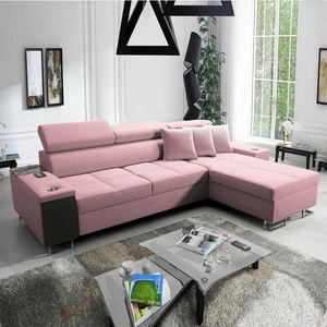 Ecksofa mit Schlaffunktion Dafni Indischem Rosa rechtsseitig aus Samt bietet Komfort und Funktionalität während der täglichen Erholung