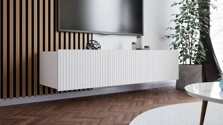 RTV Schrank Colder 150 cm weiß mit Möglichkeit der Aufhängung stilvolle geriffelte Front elegante Form der Möbel im modernen Stil