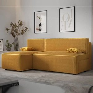 Ecksofa mit Schlaffunktion Brandon honey links dreidimensionaler Stoff mit ausdrucksstarken Streifen Bettzeugbehälter