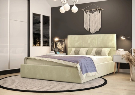 Polsterbett Hestia 180x200 mit Stauraum Beige moderner skandinavischer Stil mit bequemem Kopfteil
