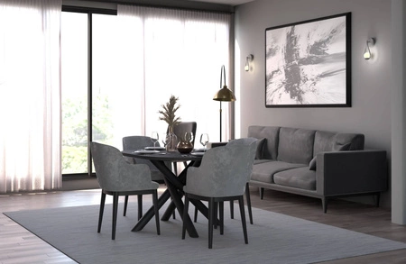 Lyon Tisch 100x138 cm portland ash / schwarz stilvolles Esstischset auf Designer Spider Beinen höhenverstellbar