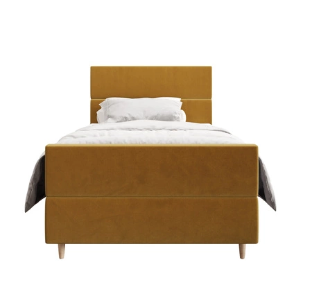 Boxspringbett Benet 90x200 Senfgelb im modernen skandinavischen Stil mit gepolstertem Kopf- und Fußteil Bett mit Staukasten