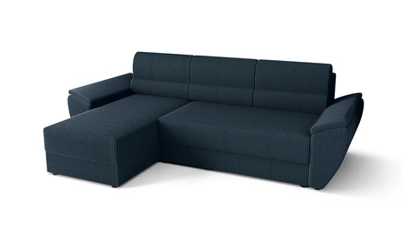 Ecksofa mit Schlaffunktion Fogu II blau linke Seite stilvolles Ecksofa mit bequemen Armlehnen und Bettzeugcontainer