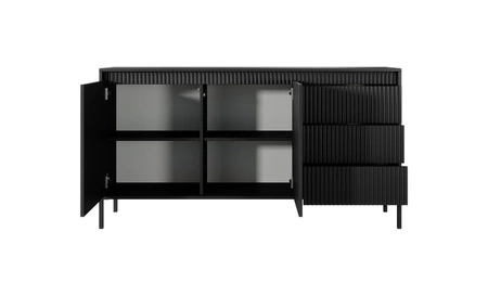 Kommode Sesti 154 cm schwarz modernes und originelles Design interessante Kombination von Riffelung mit glatten Fronten