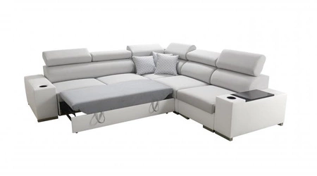 Ecksofa mit Schlaffunktion Provo III braun / weiß rechtes Ecksofa mit Bettzeugablage und verstellbaren Kopfstützen