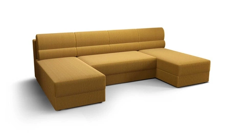 Ecksofa mit Schlaffunktion Fogu U Honig-Gelb komfortables und stilvolles Ecksofa mit einfachem Design Cordstoff Bettzeug Container