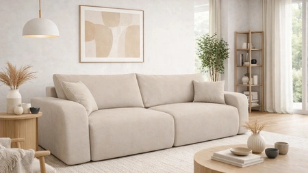 Sofa Fiesta hellbeige funktionelles Wohnzimmersofa mit Bettzeugablage elegantes Design Plüschstoff