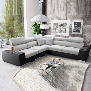 Ecksofa mit Schlaffunktion Provo III Esche grau/schwarz links Ecksofa mit Bettzeugablage und verstellbaren Kopfstützen