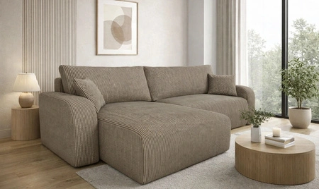 Ecksofa mit Schlaffunktion Fiesta XL hellbraun universal Ecksofa mit Bettzeugablage stilvoller Cordstoff