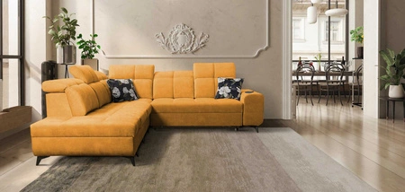 Ecksofa mit Schlaffunktion Buffalo IX gelb linke Seite stilvolles Ecksofa für Zimmer aus Velourstoff Zierkissen