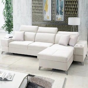 Ecksofa mit Schlaffunktion Elgin ecru rechtes Ecksofa mit verstellbaren Kopfstützen praktische Schubladen in den Möbelseiten