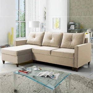 Ecksofa mit Schlaffunktion Terni cremefarbenes Sofa links Praktisches und funktionelles Ecksofa mit geräumigen Behältern für Bettzeug