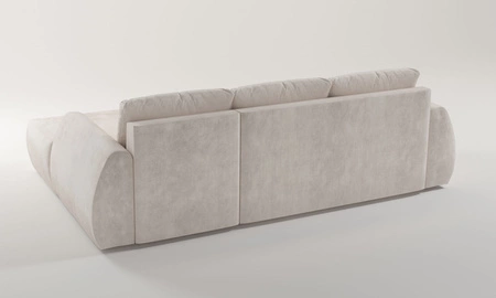 Ecksofa mit Schlaffunktion Colio braun linke Seite stilvolles Ecksofa mit interessanter Form Velours Stoff dekorative Kissen Ball