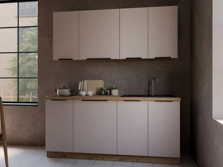 Küchenmöbelset Soela 180 cm elegante Küchenschränke in dezenten und natürlichen Farben Griffe mit Metallkante