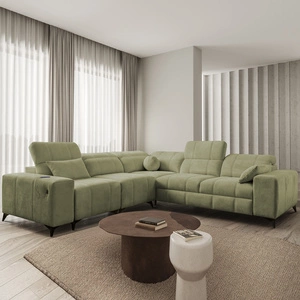 Ecksofa mit Schlaffunktion Penejos III olive links äußerst bequemes und praktisches Ecksofa für das Wohnzimmer zwei Container für Bettzeug