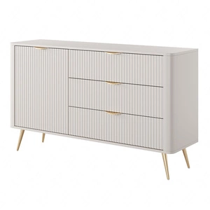 Lante Schubladenkommode 138 cm beige elegante abgerundete Kommode auf einem Metallsockel gestützt stilvolle Griffe