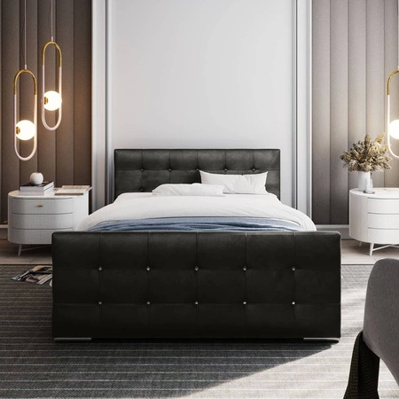 Polsterbett Alford 140x200 grau mit Container im modernen skandinavischen Stil mit gestepptem Kopf- und Fußteil mit Kristallen besetzt