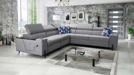 Ecksofa mit Schlaffunktion Belvi IV grau links elegantes und stilvolles Ecksofa für das Wohnzimmer praktischer Stauraum an der Seite