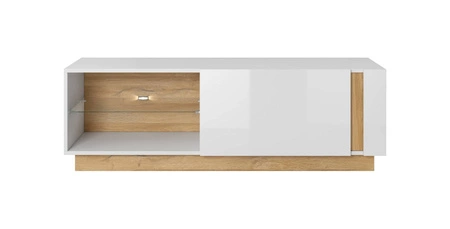 RTV Schrank Adria 138 cm glänzend weiß / Eiche grandson modernes Design und griffloses Türöffnungssystem